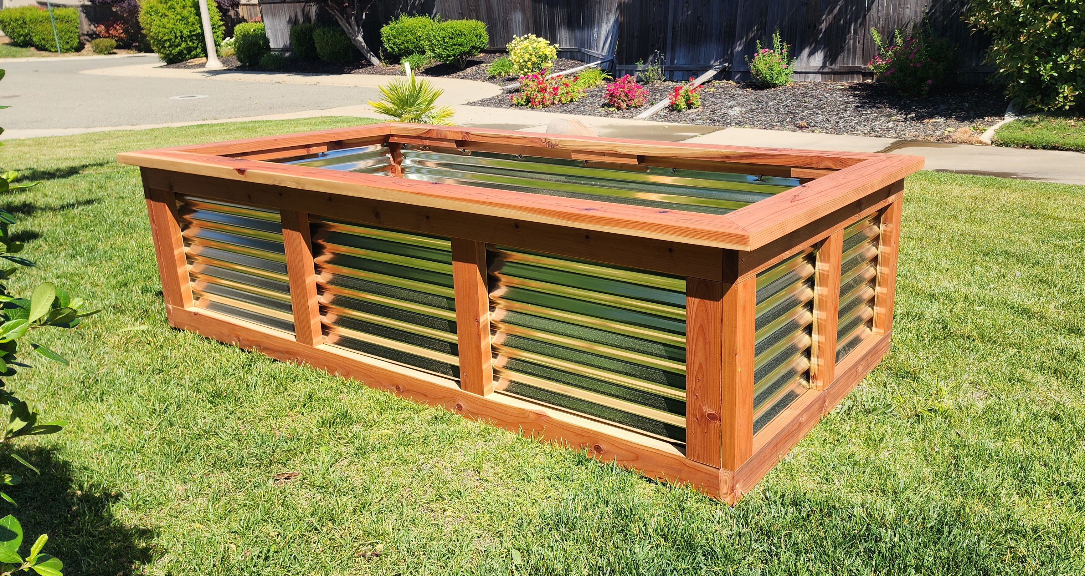 Redwood eight-foot beds filled with soil
