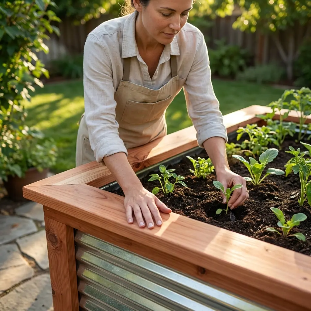 Custom redwood raised garden bed handcrafted in Lincoln, CA by Garden Beds For Sale